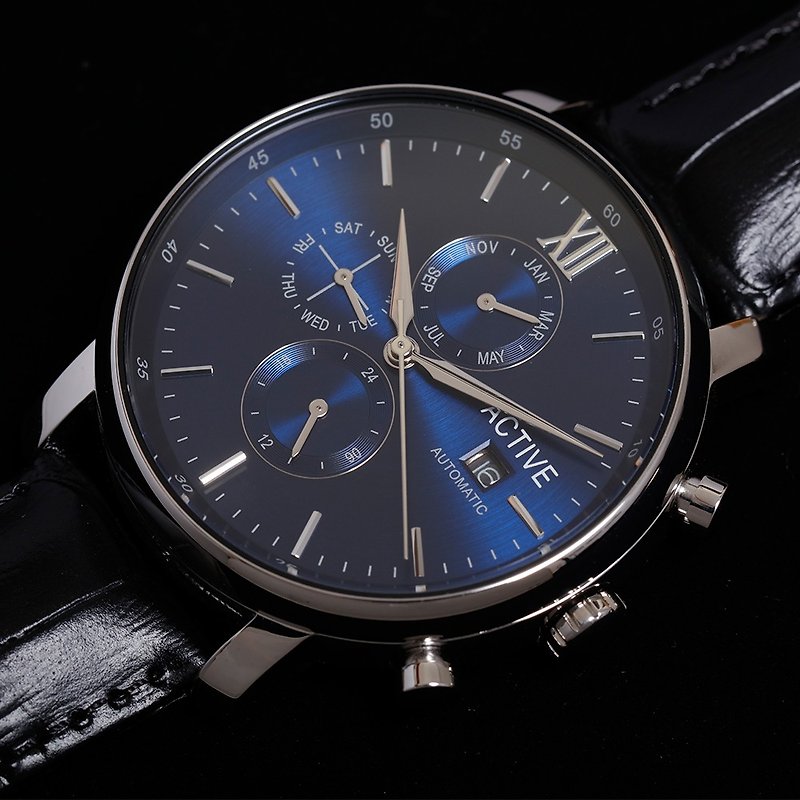 Yadafei自動機械シリーズ - ブルーディスクブラックベルト - 腕時計 ユニセックス - ステンレススチール ブルー