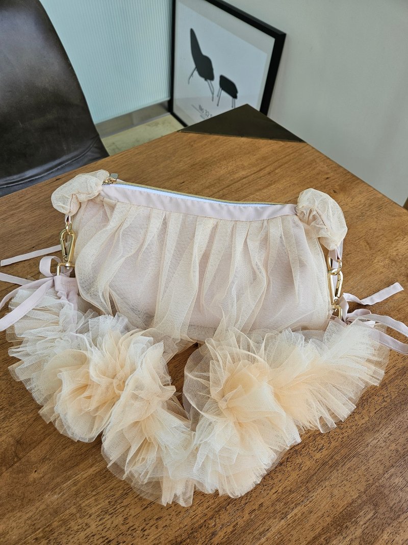 ハンドメイドチュールクロスボディバッグ – 取り外し可能ストラップ付き・ロマンチックフェミニン - ショルダーバッグ - ポリエステル 多色