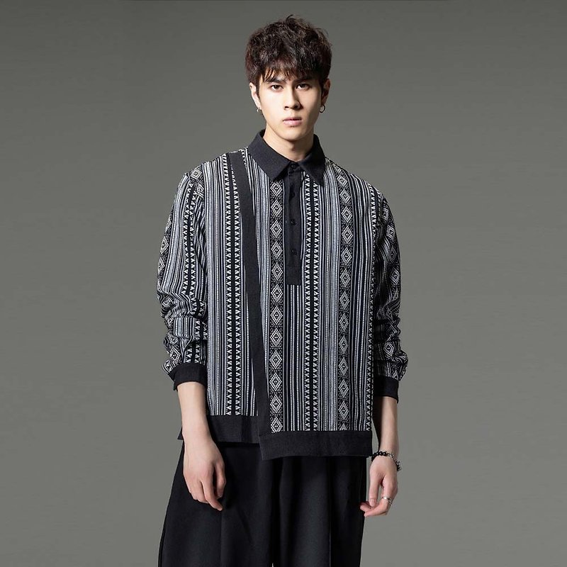 Jacquard Long sleeved Shirt Men's Vintage Lingge Ethnic Style Top - เสื้อเชิ้ตผู้ชาย - ผ้าฝ้าย/ผ้าลินิน 