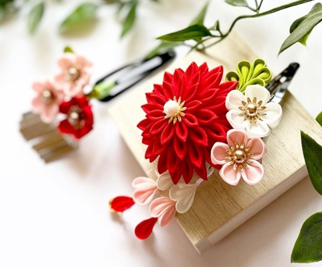 七五三 7歳 日本髪飾り 髪飾り つまみ細工 水色 七五三の髪飾り人気