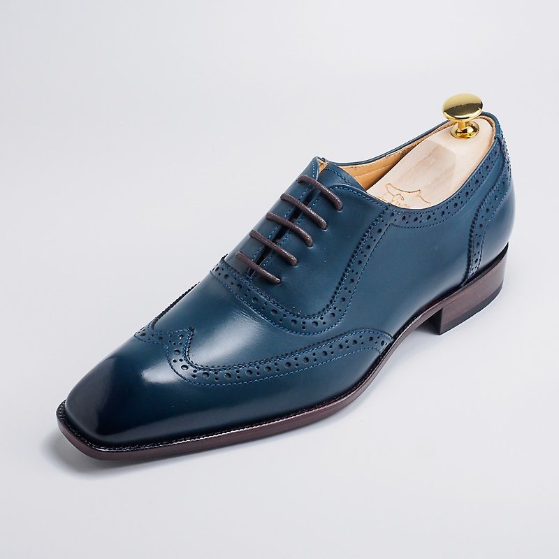Wing-tip wing pattern Oxford leather shoes∣p602b twilight blue - Men's Oxford Shoes - Genuine Leather Blue