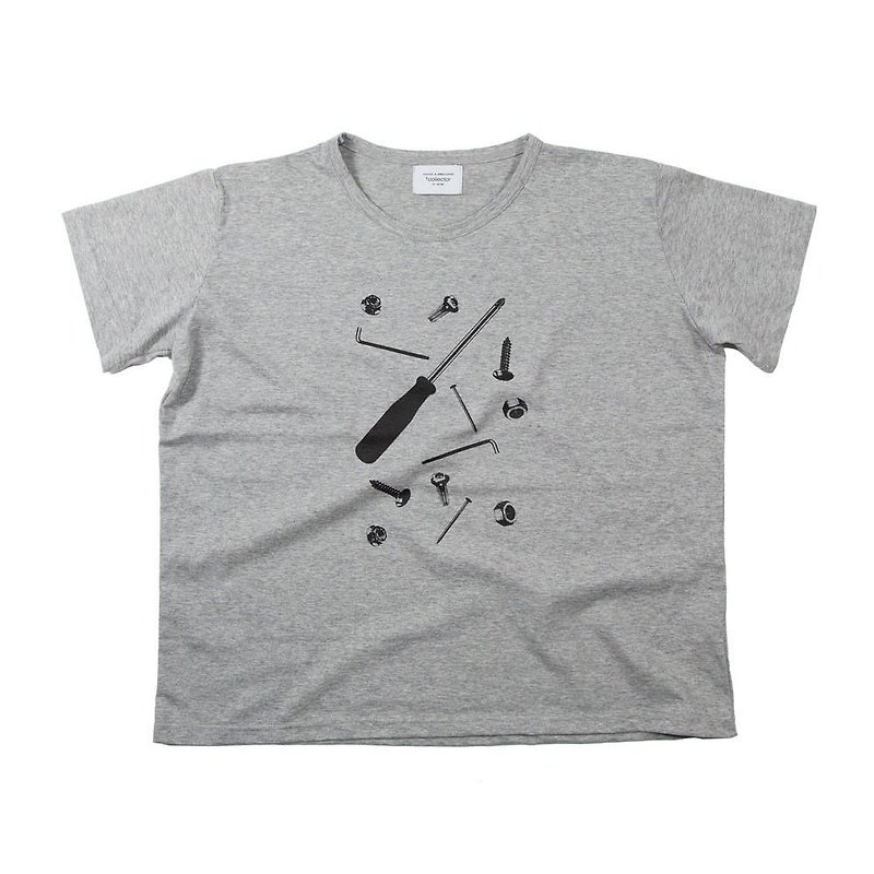 工具一式　ビッグシルエット プリントTシャツ　レディースフリーサイズ  Tcollector - T 恤 - 棉．麻 灰色