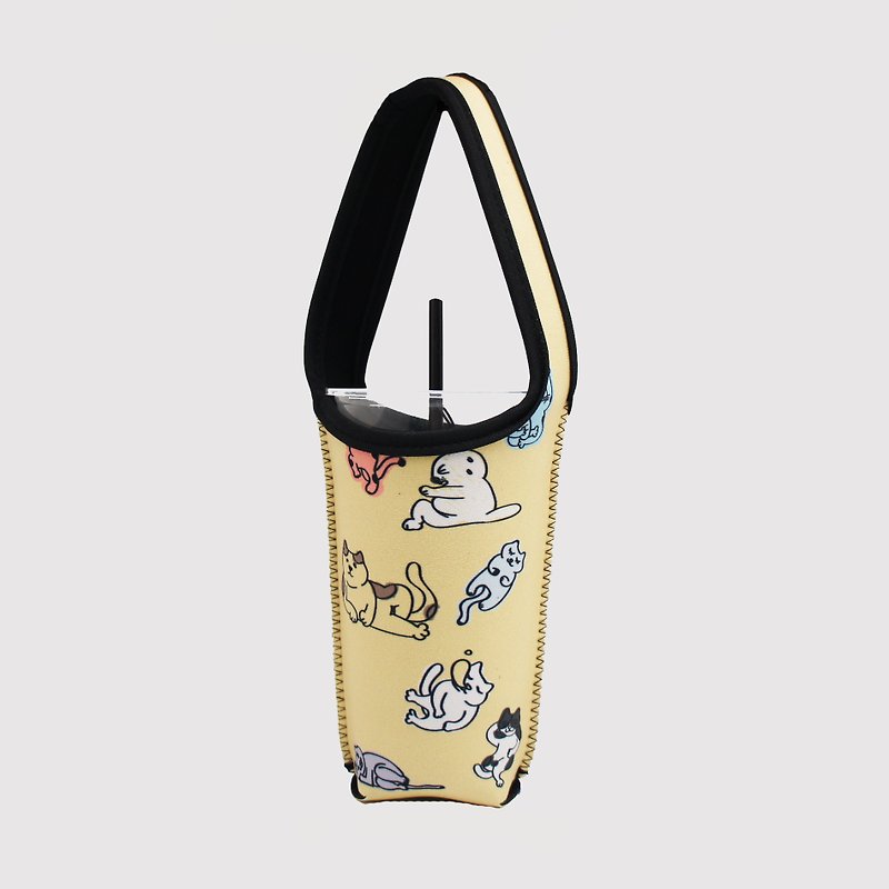 BLR 環保 飲料提袋 一天一怪獸 聯名款 Ti 27 懶貓 飲料杯套 - 飲料提袋/杯袋/杯套 - 聚酯纖維 黃色