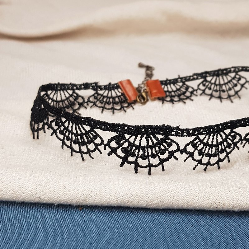 Webbing choker choker bracelet seed oak - Necklaces - Other Man-Made Fibers Black
