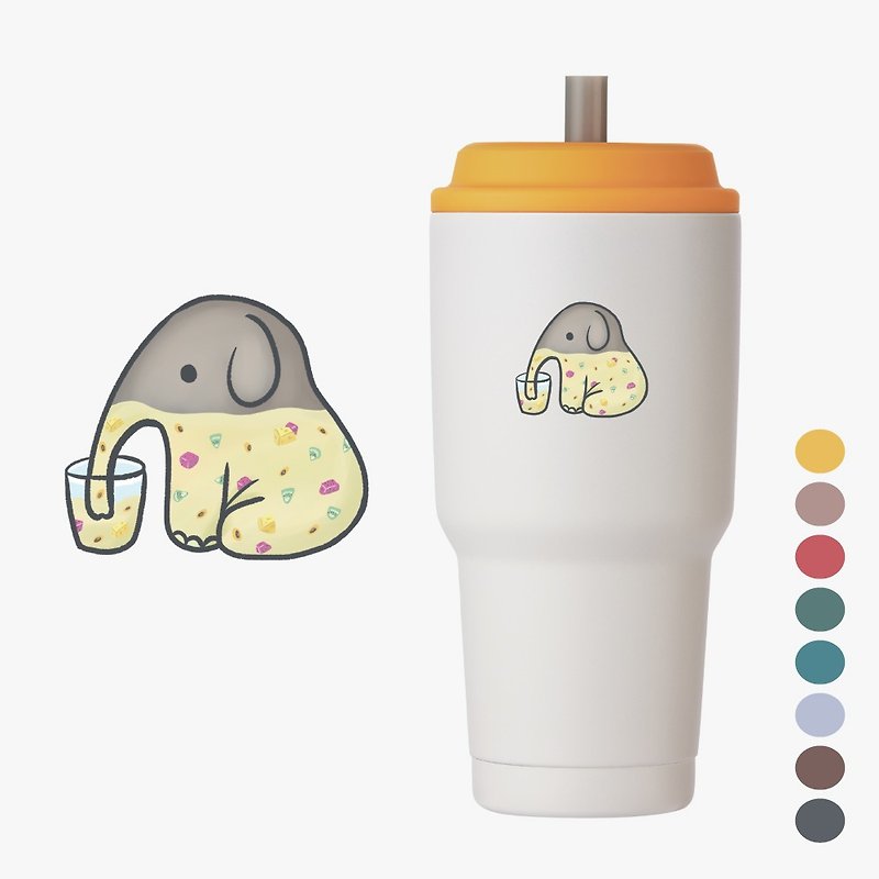 YCCT Quick Suction Cup 2nd Generation 900ml - Elephant - Instant straw environmentally friendly beverage cup/ice-preserving thermos cup - กระบอกน้ำร้อน - สแตนเลส หลากหลายสี