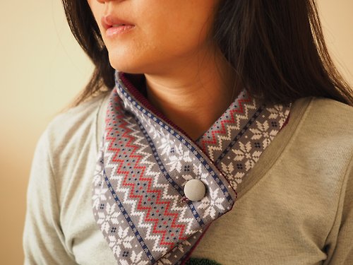 sunflowercorsage 手工縫製保暖圍巾圍脖頸巾 民族風灰色雪花圖案