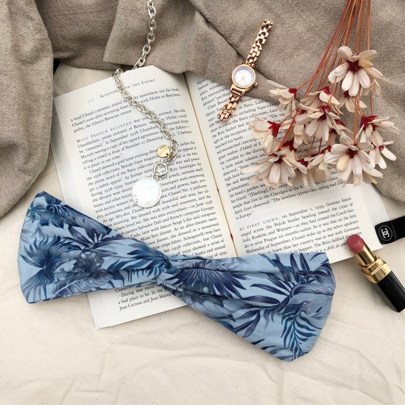 天色漸晚 / 淺藍 / 寬版 鬆緊手工髮帶 - 髮箍/髮帶 - 棉．麻 