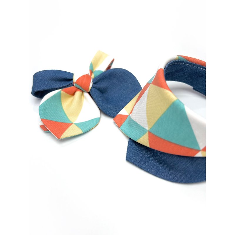 Multi-color block_Pet scarf/bow tie - Collars & Leashes - Cotton & Hemp Blue