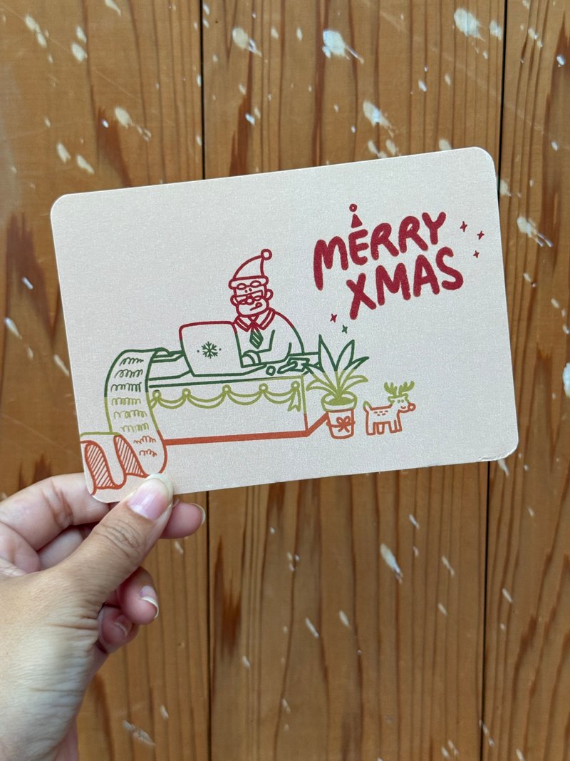 (二入) 訂單busy的聖誕老公公 - 聖誕明信片 - 卡片/明信片 - 紙 紅色