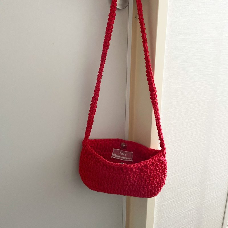 cotton knitted cross bag (red) - 側背包/斜背包 - 棉．麻 紅色