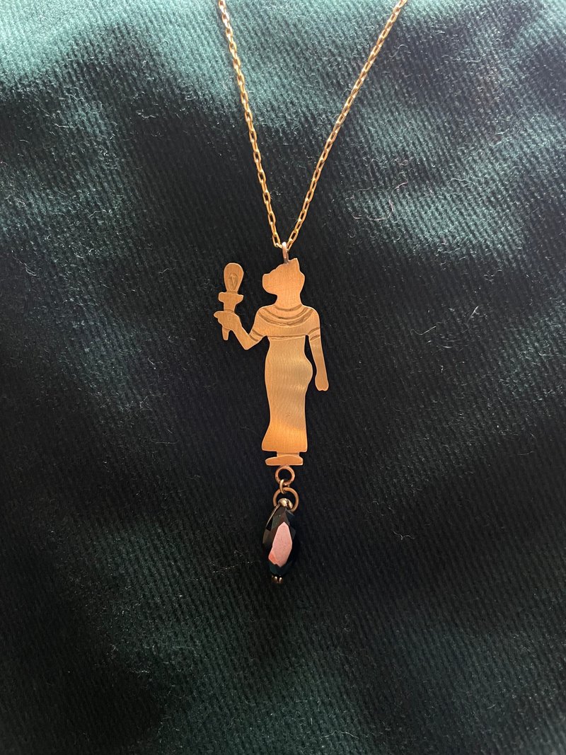 埃及系列之九 Bastet 貓之女神(黑色心願) - 項鍊 - 銅/黃銅 金色