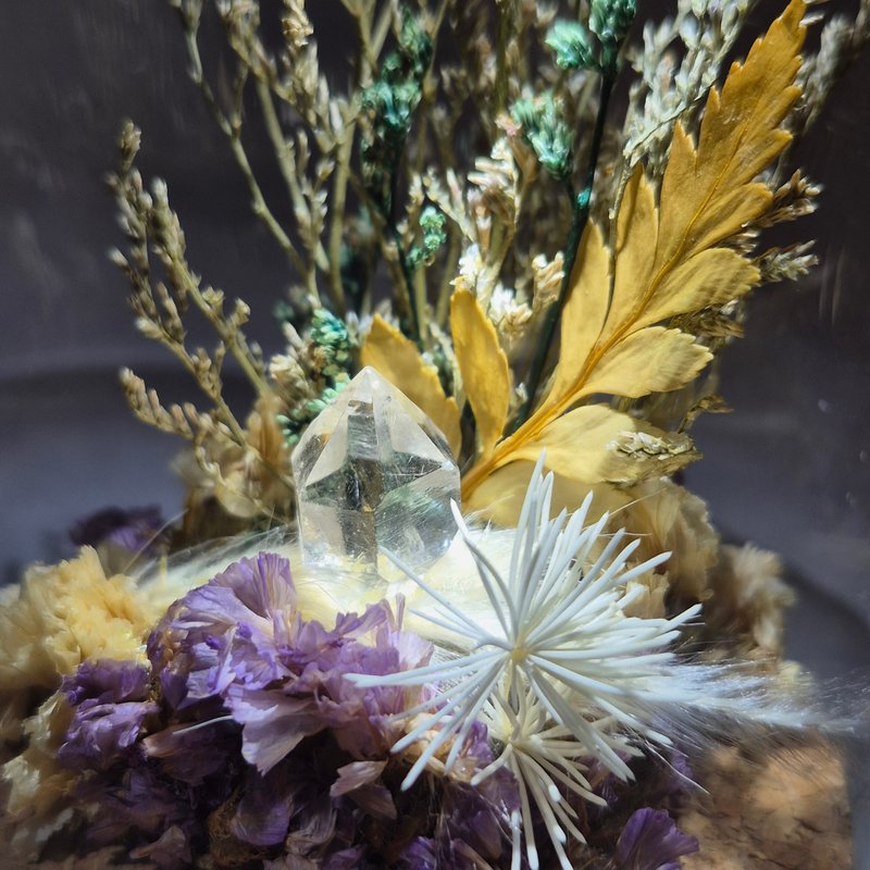 •幻羽の森ドーム• ハーキマーダイヤモンド x フラワーガラスドーム - 置物 - クリスタル 多色