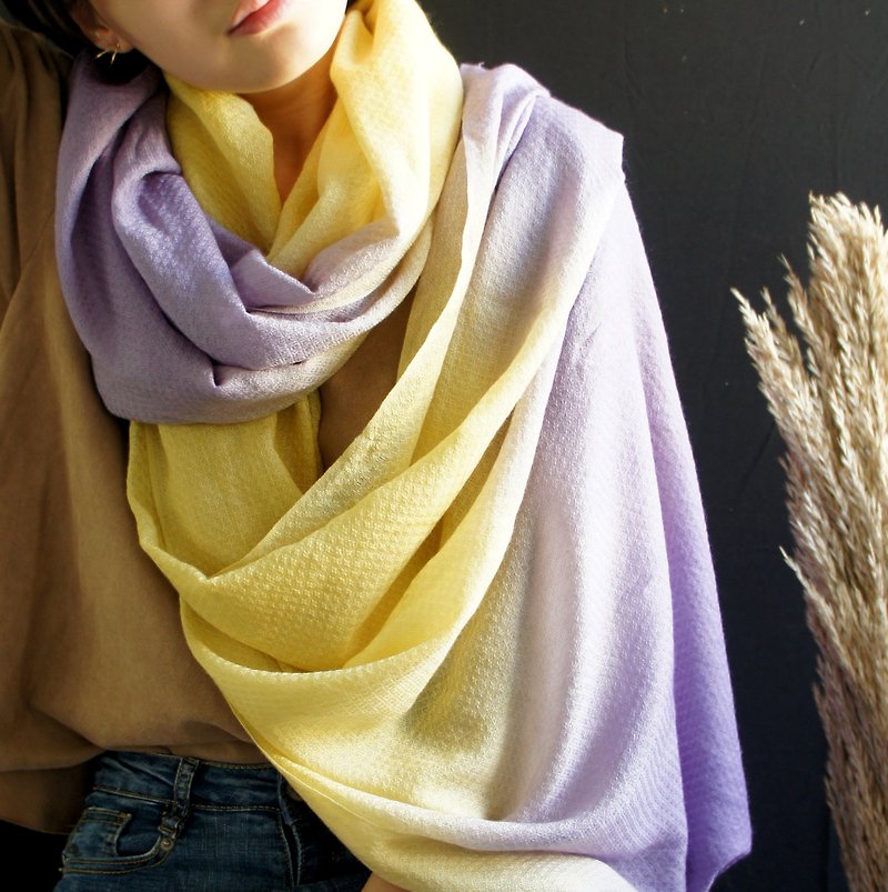 植物染純羊毛圍巾/披肩 - 絲巾 - 羊毛 紫色