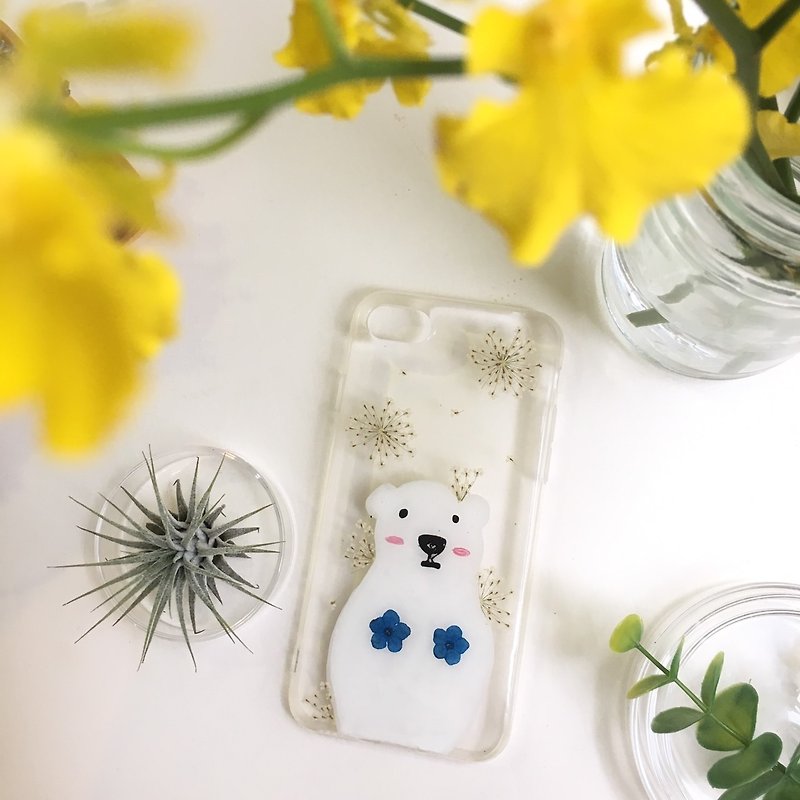 Animal Series Hand-painted Polar Bear X Snowflake::Embossed Phone Case/IPHONE/SONY/OPPO - Phone Cases - Plants & Flowers White