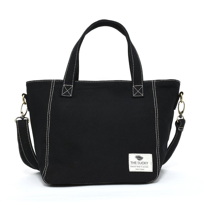 basket bag - black - กระเป๋าแมสเซนเจอร์ - ผ้าฝ้าย/ผ้าลินิน สีดำ