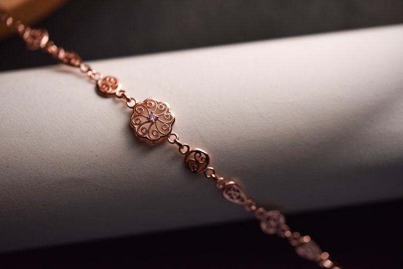 French hollow carved Rose Gold bracelet - Bracelets - Rose Gold Pink