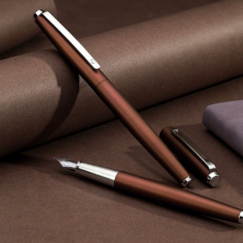 [Customized Gift] Hongdian Fountain Pen 525 Earth Brown/Customized Text - Fountain Pens - Copper & Brass 