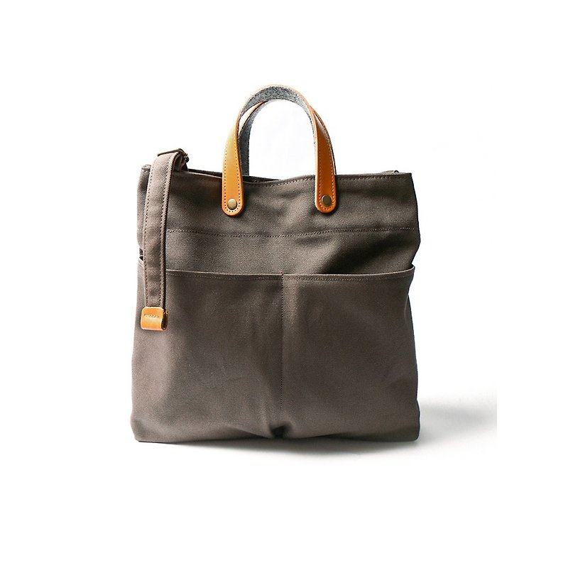 Pocket New M canvas bag/side bag/leather handle/adjustable shoulder strap - กระเป๋าแมสเซนเจอร์ - ผ้าฝ้าย/ผ้าลินิน 
