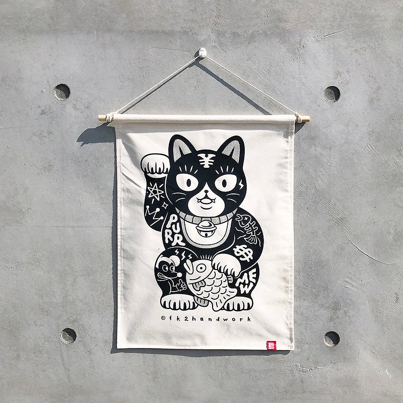 Tattooed cat, tattooed dog hanging cloth / serigraphy / handmade - Posters - Cotton & Hemp 