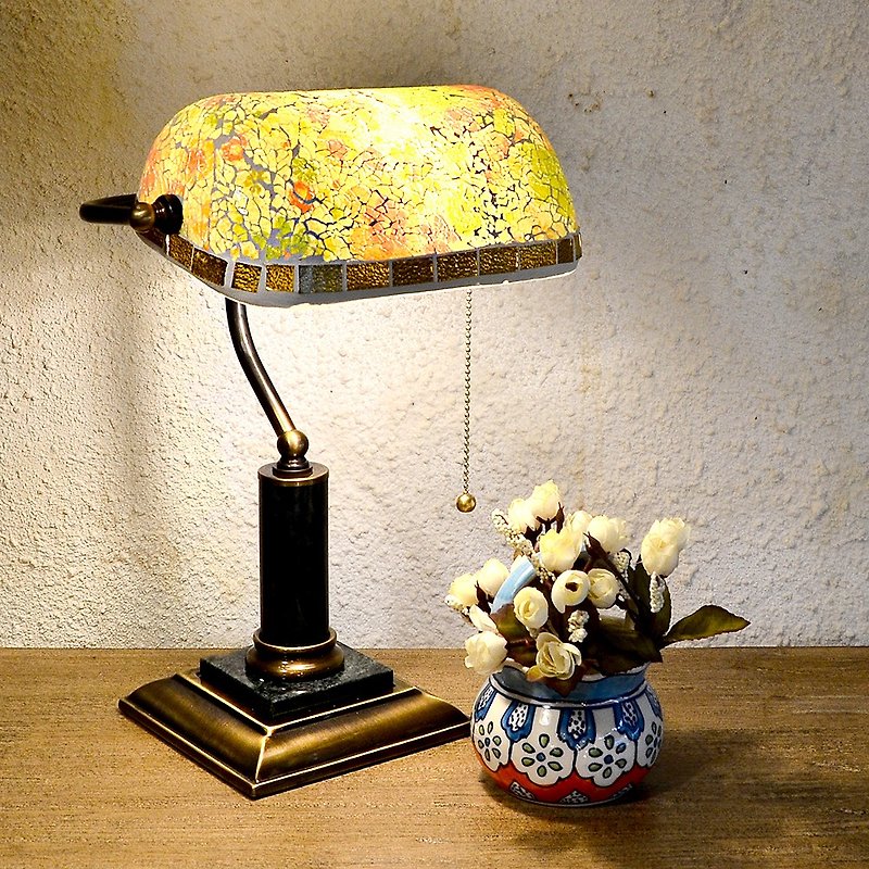 Fresh Rainbow Flower Marble Bronze Bank Table Lamp | Harrison Handmade Glass Library Lamp - Lighting - Copper & Brass Yellow
