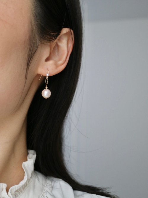 KOKO PEARL JEWELRY 日本直送 稀少9mm櫻花粉白Akoya珍珠耳環 耳墜 耳勾 18k金 手作