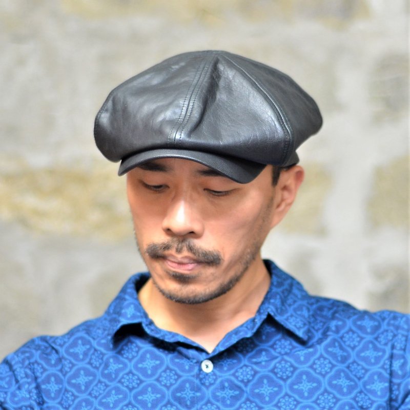 MAJORLIN 報童帽 羊皮情報員 黑色 男女韓國流行皮帽 貝雷帽 - 帽子 - 真皮 黑色