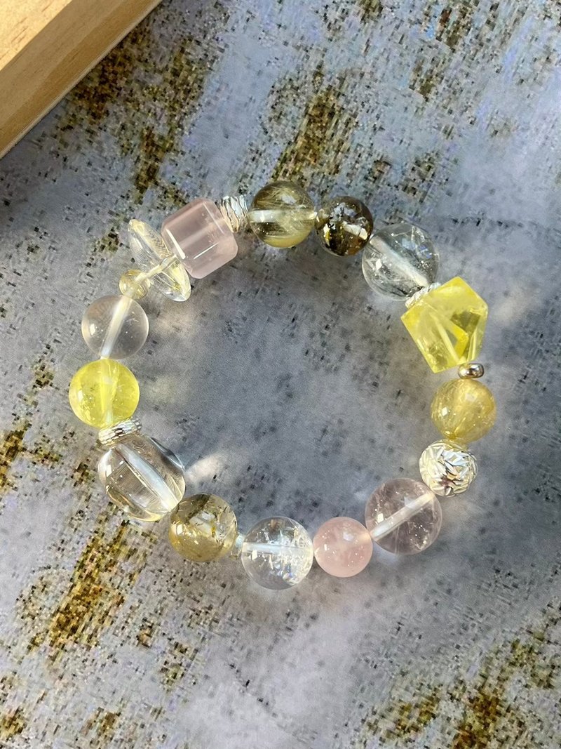 Customized crystal mineral bracelet sterling silver design rose quartz gold crystal sparkling diamond lemon citrine - Bracelets - Crystal 