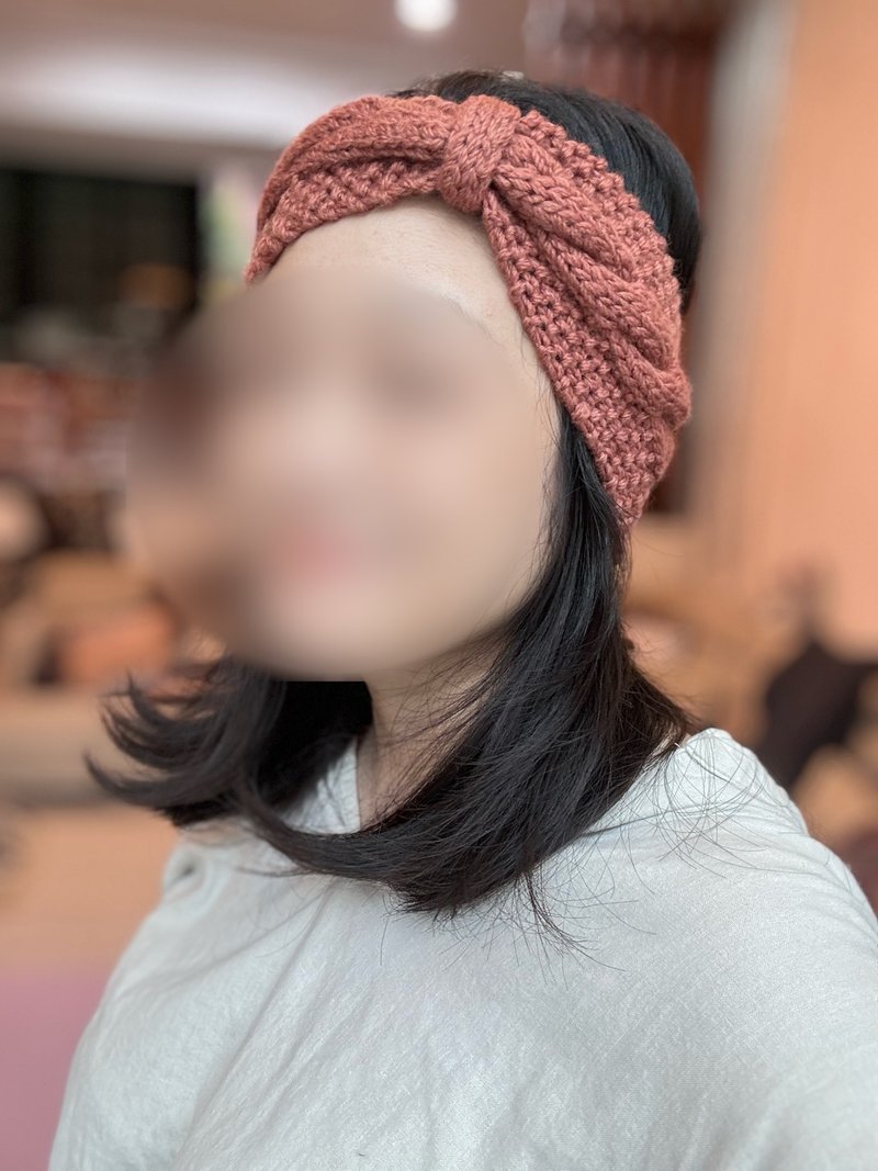 /輕髮帶/磚橘肉橘色蝴蝶結髮帶細軟美麗諾純羊毛運動頭帶手工編織 - 髮箍/髮帶 - 羊毛 橘色