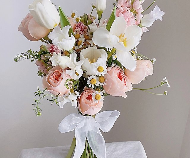 お花】ホワイト・ピンク・チューリップ・ガーデンローズ・韓国の