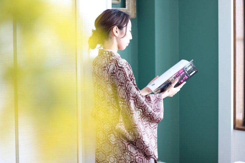 brown floral kimono, haori, floral robe, kimono, silk cardigan /4022 - Women's Casual & Functional Jackets - Silk Brown