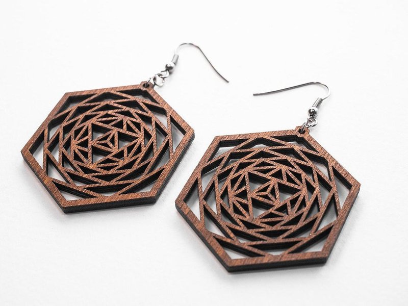 Merkaba Boho Statement Earrings - 耳環/耳夾/耳骨夾 - 木頭 咖啡色