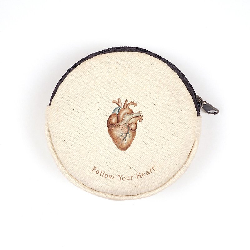 Heart customized canvas coin purse organ anatomy viscera follow your heart gift - กระเป๋าใส่เหรียญ - ผ้าฝ้าย/ผ้าลินิน 