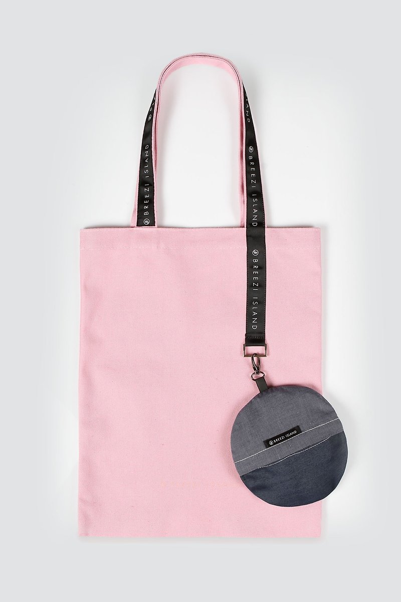 BREEZI ISLAND Reflective LOGO Tote Bag-Pink - กระเป๋าแมสเซนเจอร์ - ผ้าฝ้าย/ผ้าลินิน สึชมพู