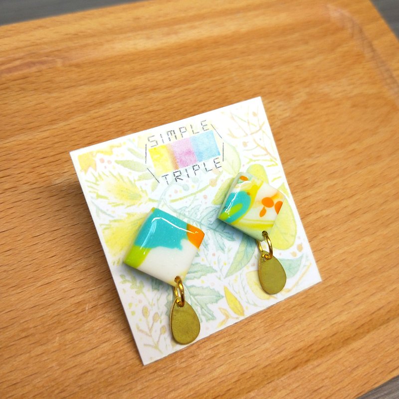 [Handmade soft pottery series] spring emerald green (can be changed) - Earrings & Clip-ons - Clay 