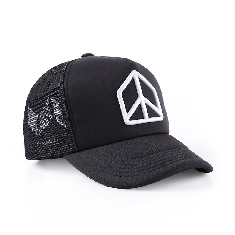 Harmony / three-dimensional embroidery mesh cap. Black - หมวก - ผ้าฝ้าย/ผ้าลินิน สีดำ