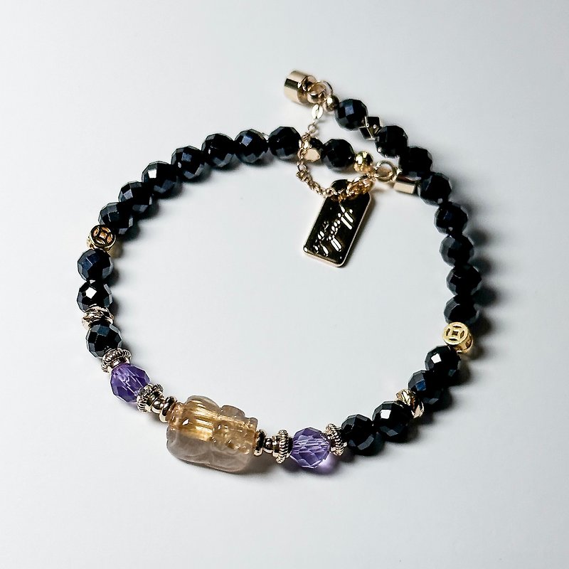 Titanium Crystal Pixiu Black Spinel 14Kgf Bracelet - WUNJO Ore Jewelry - Bracelets - Semi-Precious Stones Black