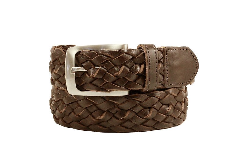 Men's brown belt, men's leather belt, men belt, brown braided belt, gift for him - 皮帶/腰帶 - 真皮 咖啡色