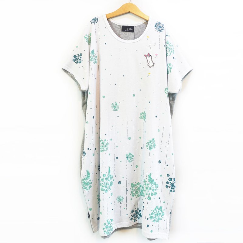 Urb. [Dandelion and Rabbit] Pocket Dress - ชุดเดรส - ผ้าฝ้าย/ผ้าลินิน ขาว