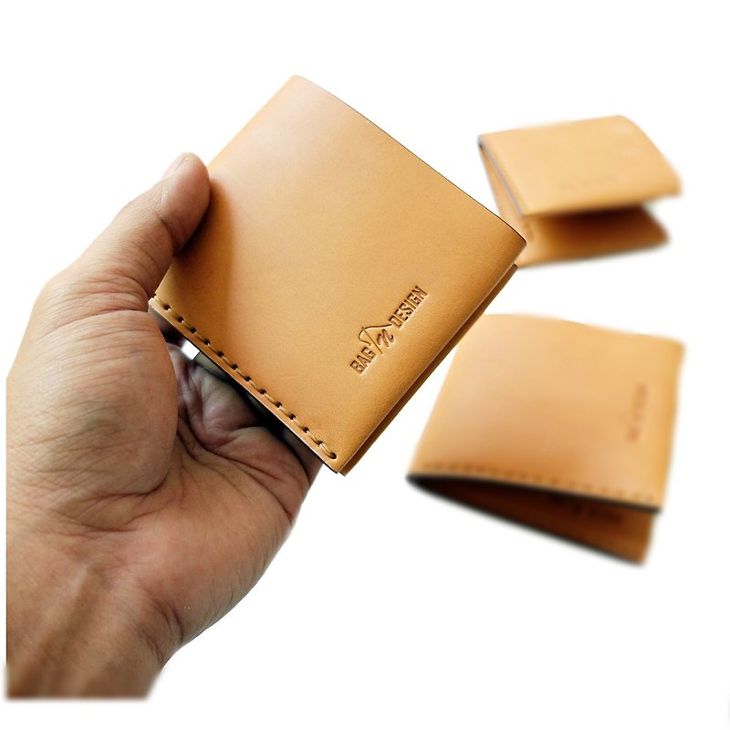 Wallet Simple bi-fold Vegetabel Tanned Leather hand stitching - 銀包 - 真皮 