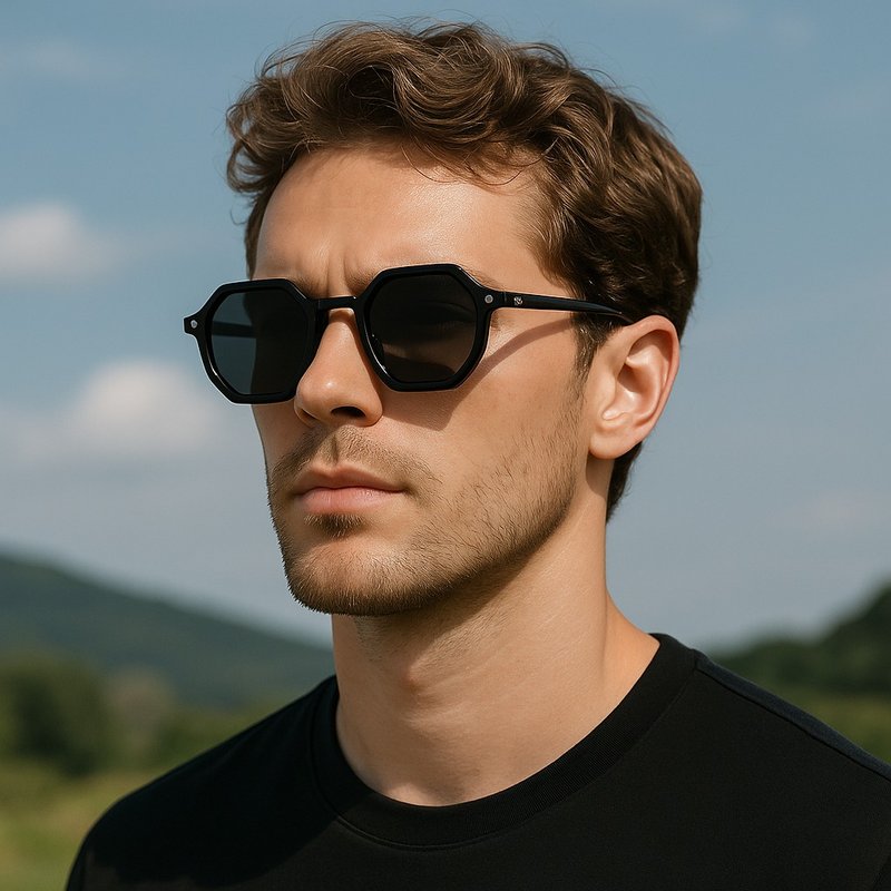 ASLLY 幾何亮黑金屬墨鏡 UV400防護 都會科技感設計I聖誕禮物 - 太陽眼鏡 - 其他金屬 黑色