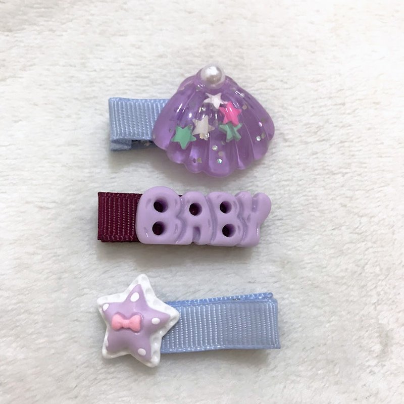 其他材質 嬰兒手鍊/飾品 紫色 - 彩虹BABY - 紫色(3入) 全包布手工髮夾 / 寶寶髮飾 / 兒童髮飾