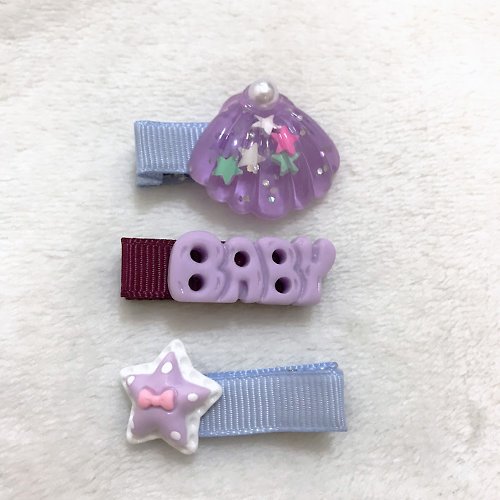 富奶奶手作 彩虹BABY - 紫色(3入) 全包布手工髮夾 / 寶寶髮飾 / 兒童髮飾