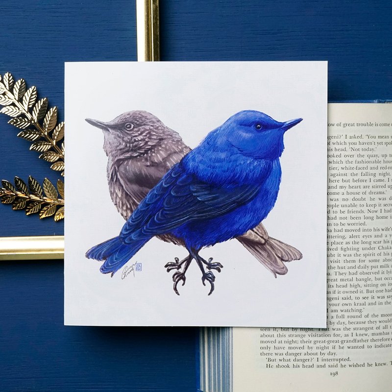 [Blue Great-winged Tribe] Art Card | Bird Creature Illustration Greeting Card - การ์ด/โปสการ์ด - กระดาษ สีน้ำเงิน