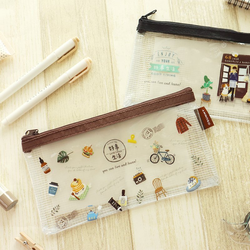 Good things life / A6 color printing transparent mesh flat pencil case (2 pictures) - กล่องดินสอ/ถุงดินสอ - พลาสติก 