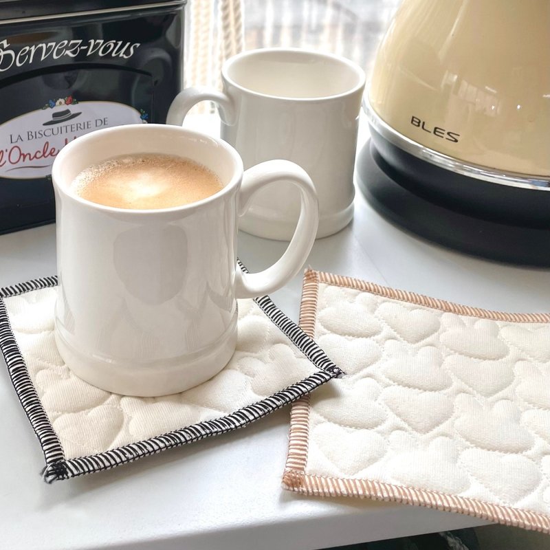 Brad Heart Quilting Coasters 2P SET - ที่รองแก้ว - ผ้าฝ้าย/ผ้าลินิน 