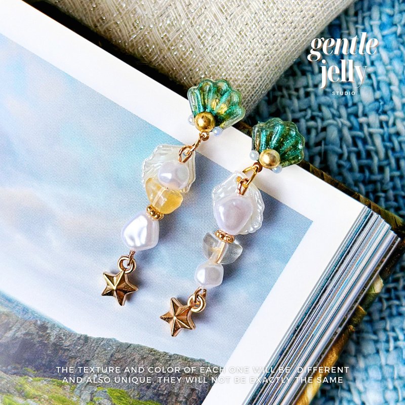 Mermaid Earrings, Ocean Jewellery, Mermaid Accessories, Handmade Shell earrings - 耳環/耳夾 - 樹脂 多色