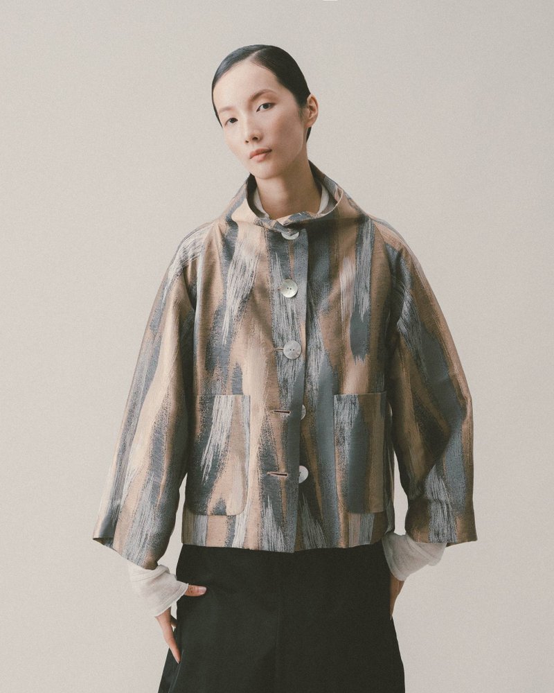 UUIN_水墨條紋立領外套 - 女大衣/外套 - 其他材質 多色