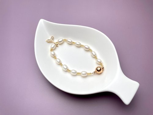 Athena珍珠設計 美人魚的幻想 天然淡水珍珠 白色炫彩 米珠 手鏈
