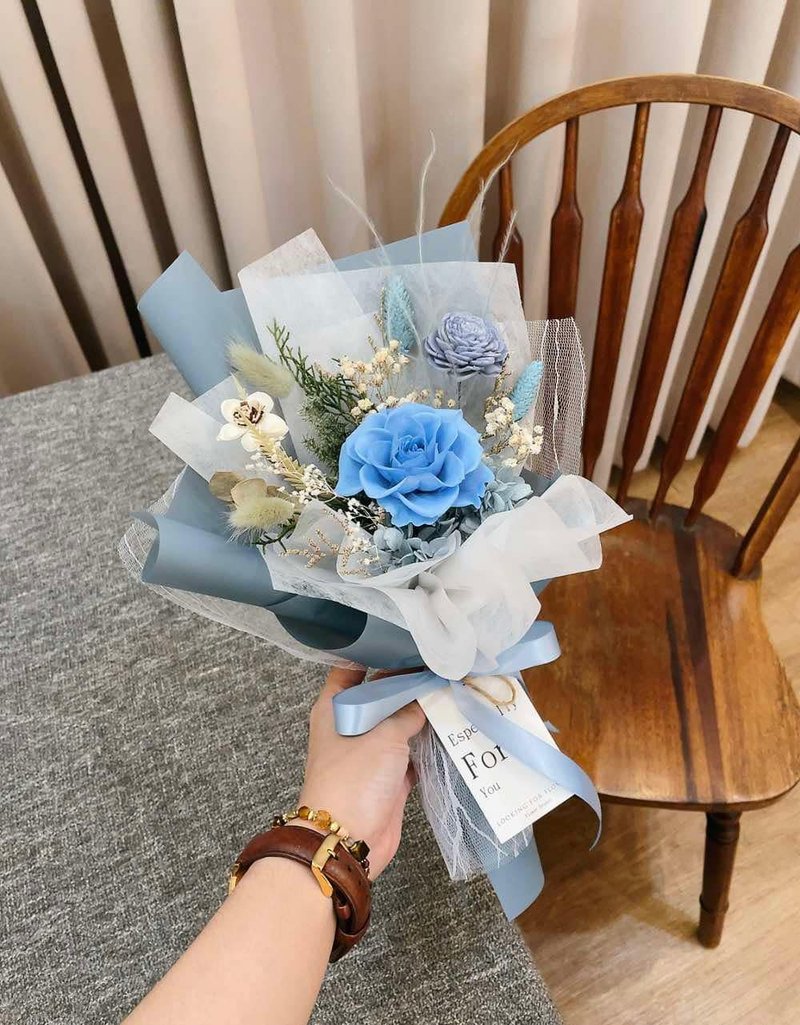 Everlasting Rose [The Taste of Seawater] Dry Bouquet Rose Bouquet Birthday Bouquet Valentine's Day Bouquet - Dried Flowers & Bouquets - Plants & Flowers Blue