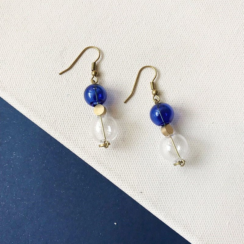Glass Bubble _ _ Bronze earrings of eastern (folder can be changed) - Earrings & Clip-ons - Glass Blue